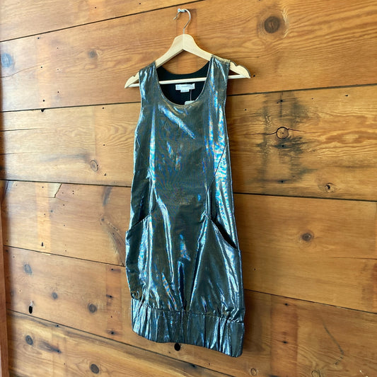 Life with Bird Metallic Pewter Paperbag Sleeveless Dress - Size 4 US - 0613LJ