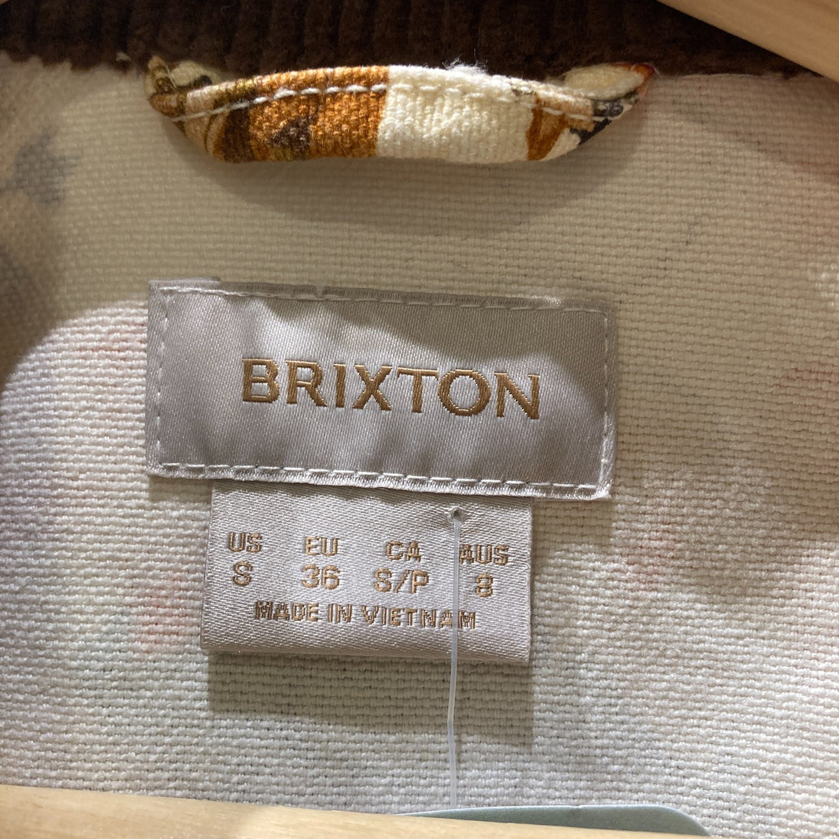 Brixton Tan Floral Corduroy Collar Zip Up Mechanics Jacket - Size S - 0607CC