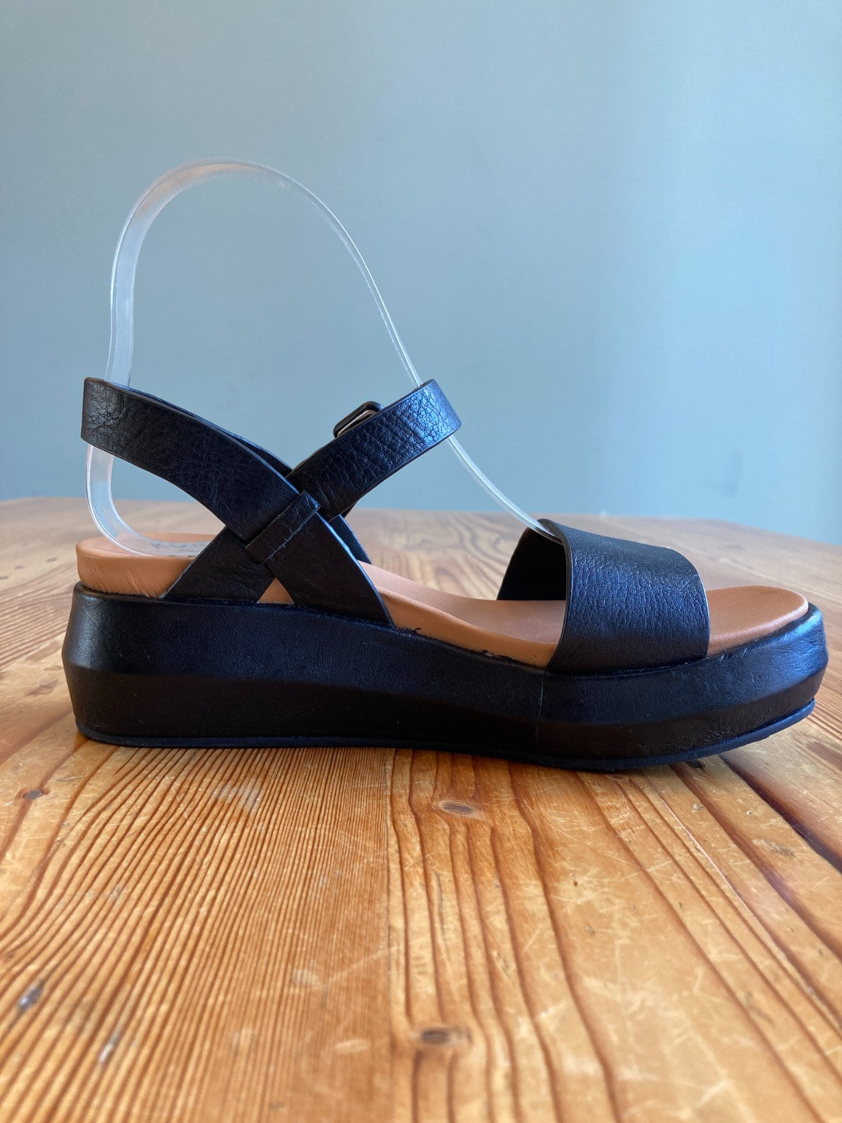 Kork-Ease Black Hallie Leather Platform Strappy Sandals - Size 6 - 0312IG