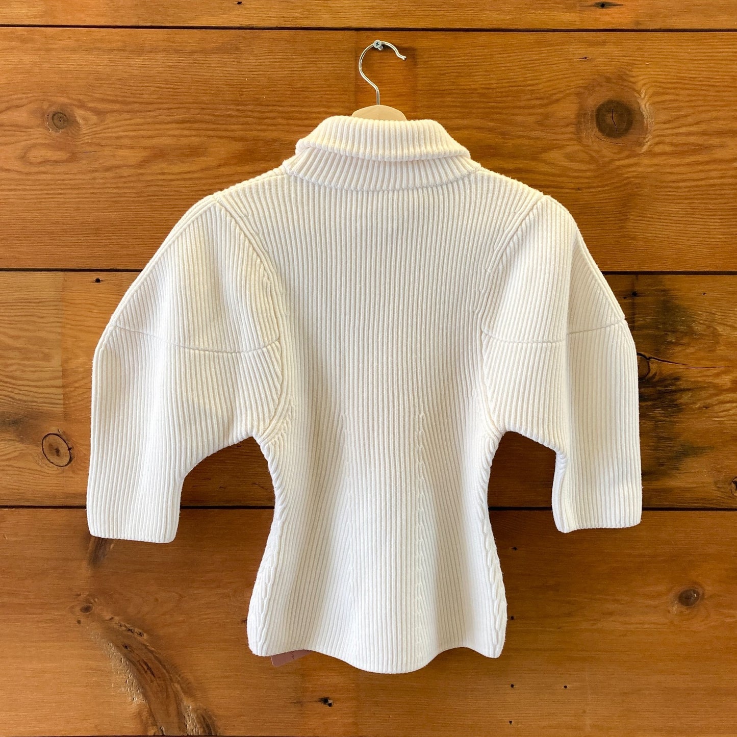Khaite Ivory Ribbed Knit Wool Short Sleeve Turtleneck Sweater - Size S - 0422VS