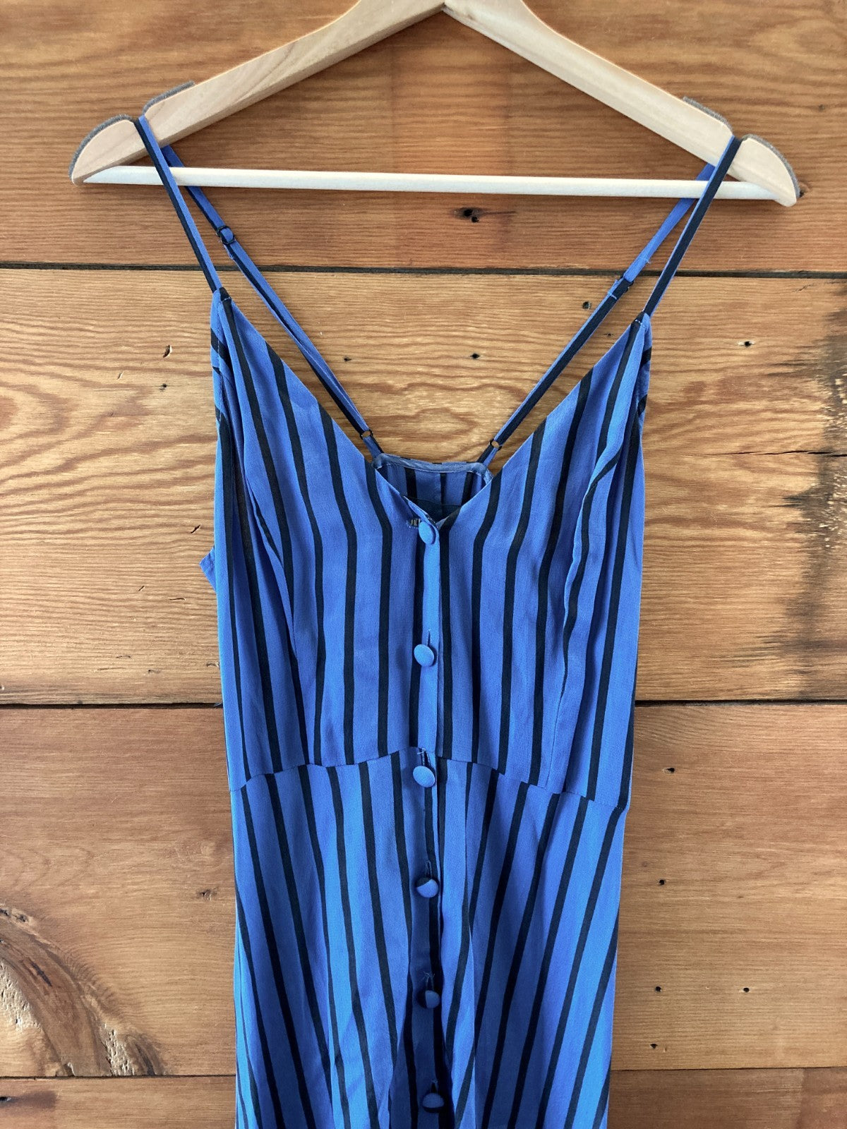 Reformation Blue & Black Striped Handkerchief Hem Midi Dress - Size 6 - 0607MK