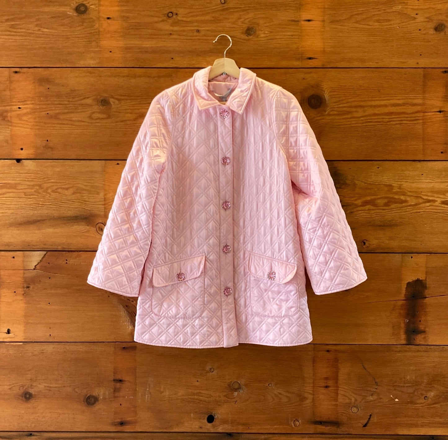 S - Hill House Bubblegum Pink Quilted Jeweled Button Front Jacket 0707AC