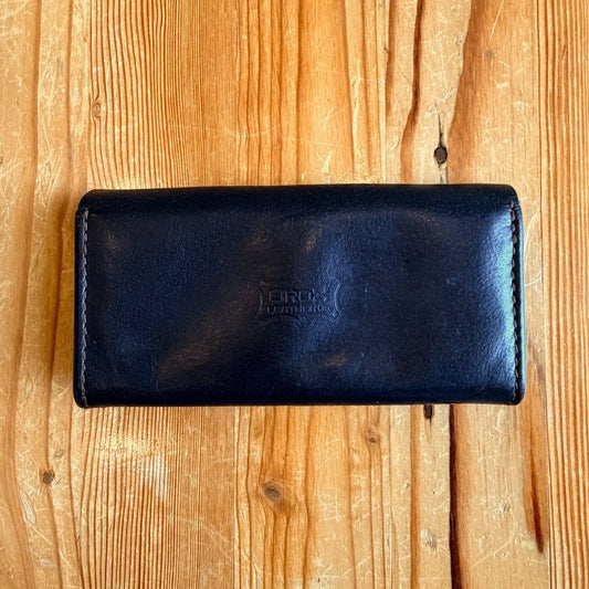 OROX Leather Co. Dark Blue Merces Handmade Long Snap Wallet - 0628AC