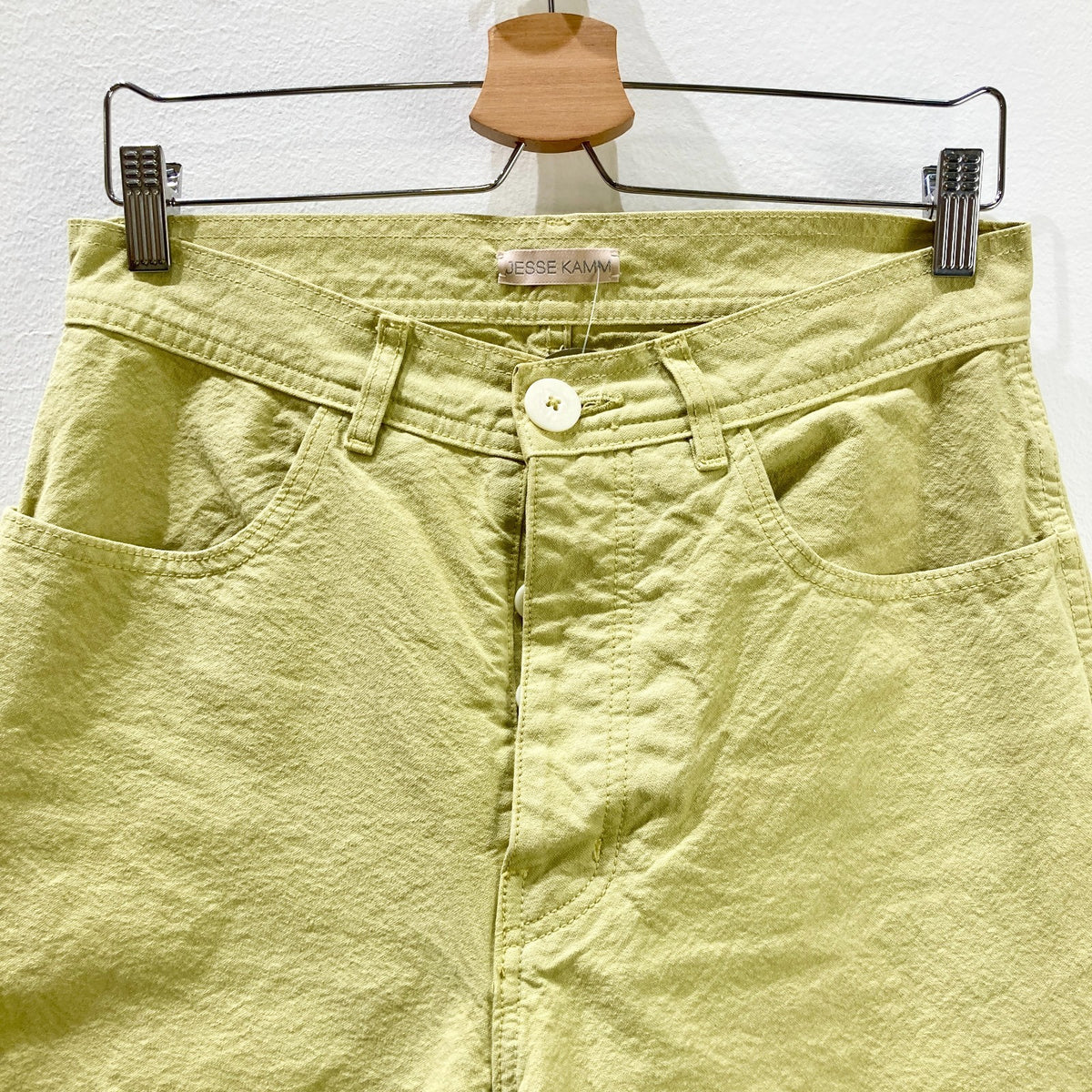 Jesse Kamm Lime Green Button Fly Wide Leg Waxed Canvas Pants - Size 2 - 0920PW