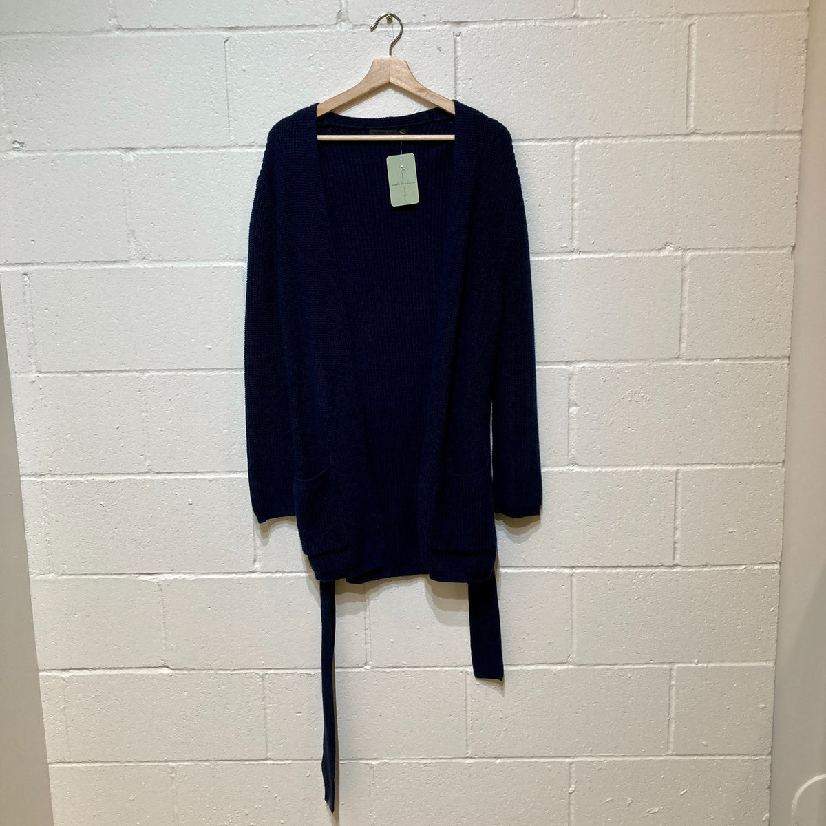 Jenni Kayne $345 Navy Blue Ribbed Fisherman Tie Waist Sweater - Size M - 0531AF