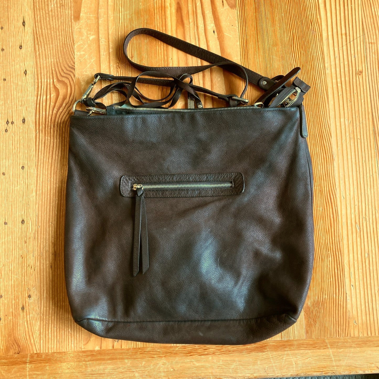 Gianni Chiarini Dark Brown Soft Leather Top Zip Hobo Purse Bag - 0209SB