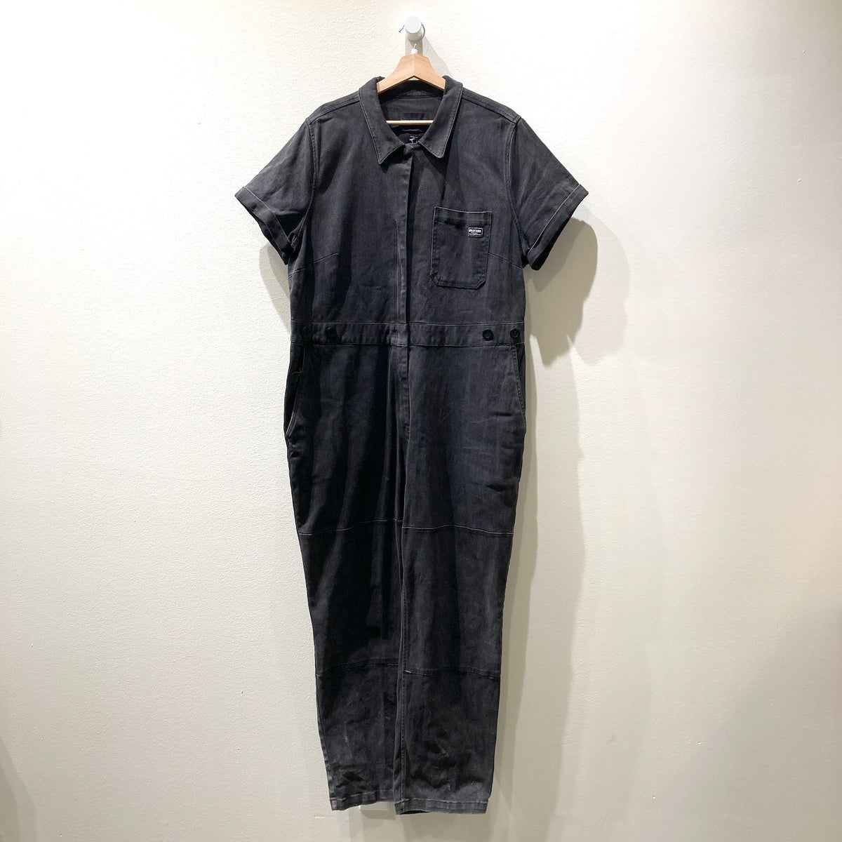 Wildfang Black Denim Short Sleeve Essential Coverall Jumpsuit - Size 1X - 0530JF