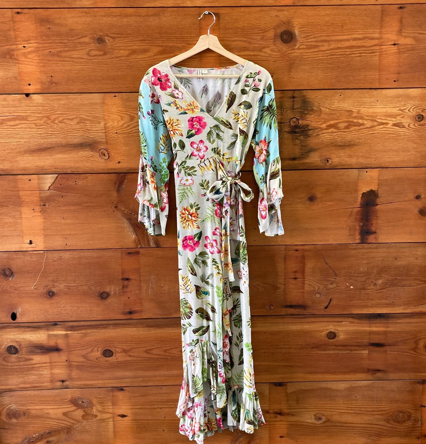Blank London Anthropologie Floral 3/4 Sleeve Wrap Maxi Ruth Dress - XS - 0715EJ