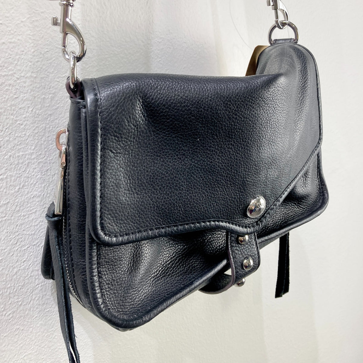 Aimee Kestenberg Black Soft Leather Silver Studded Crossbody Purse - 0217RC