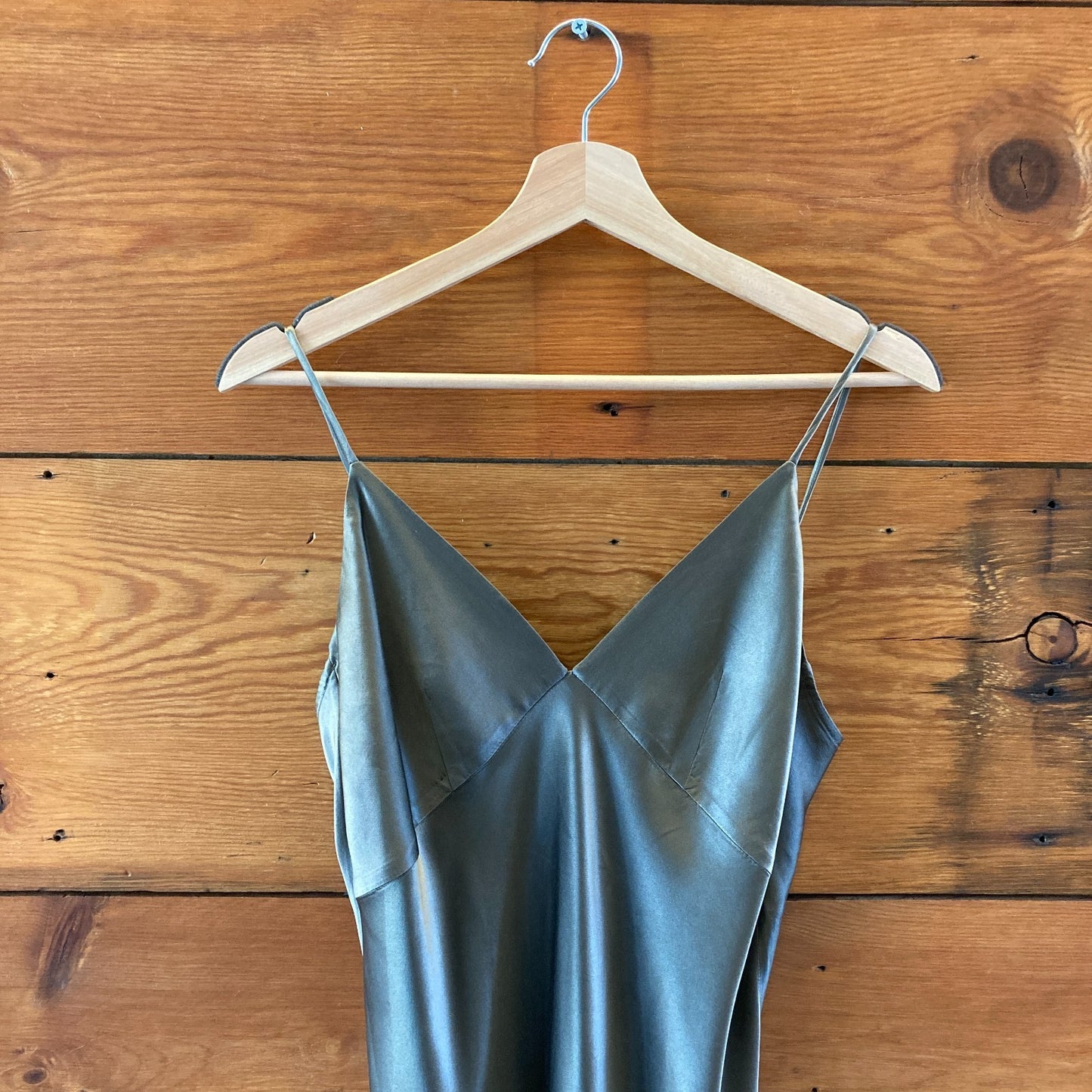 AYR Gray Silk Heck Yes Midi Slip V-Neck Sleeveless Dress - Size S - 1125KG