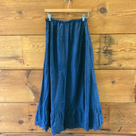 Gudrun Sjoden Navy Blue Pull-On Embroidered Eyelet Hem Skirt - Size S - 0320JS