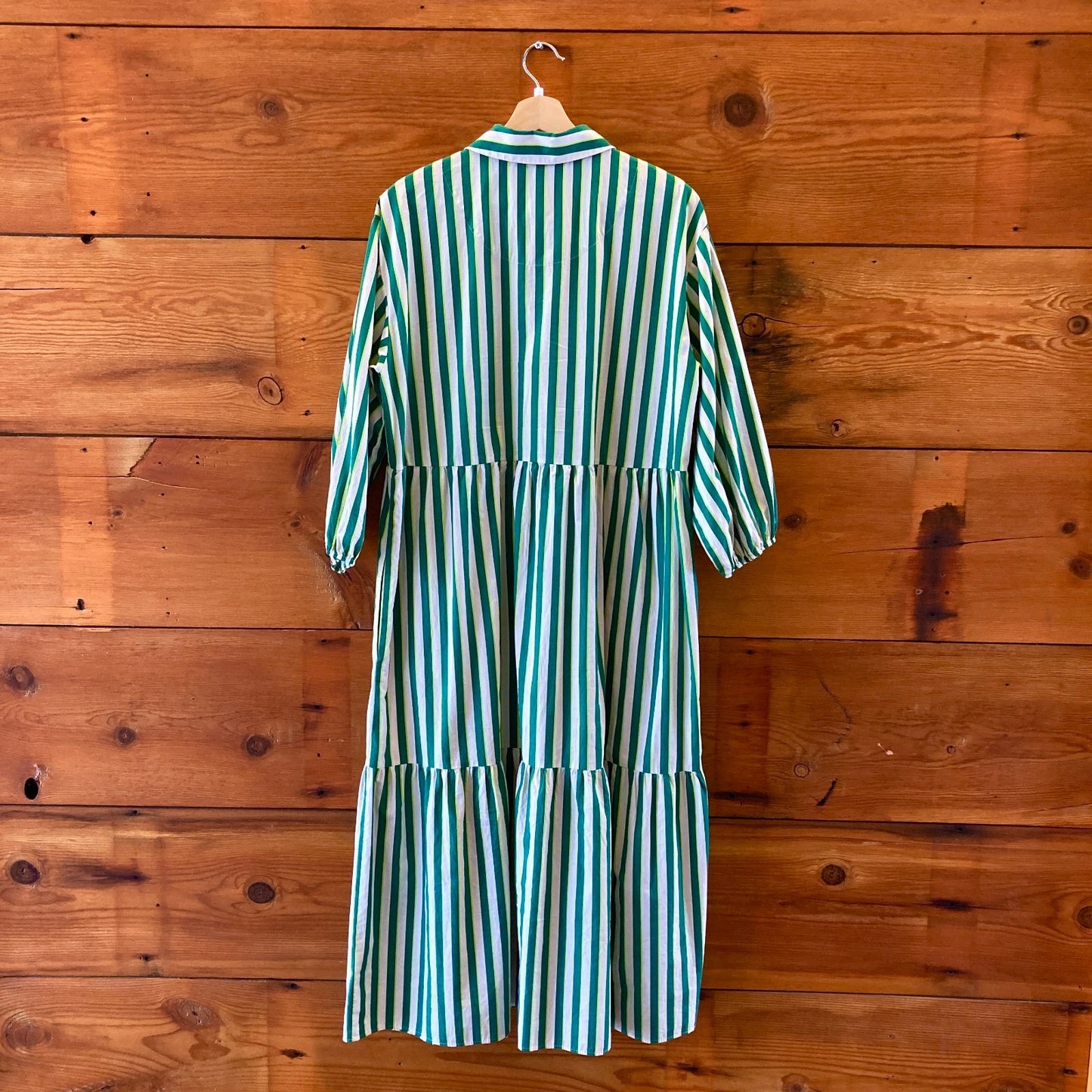 Maeve Anthropologie Green Striped Bettina Midi Length Dress - SIze L - 0206BS