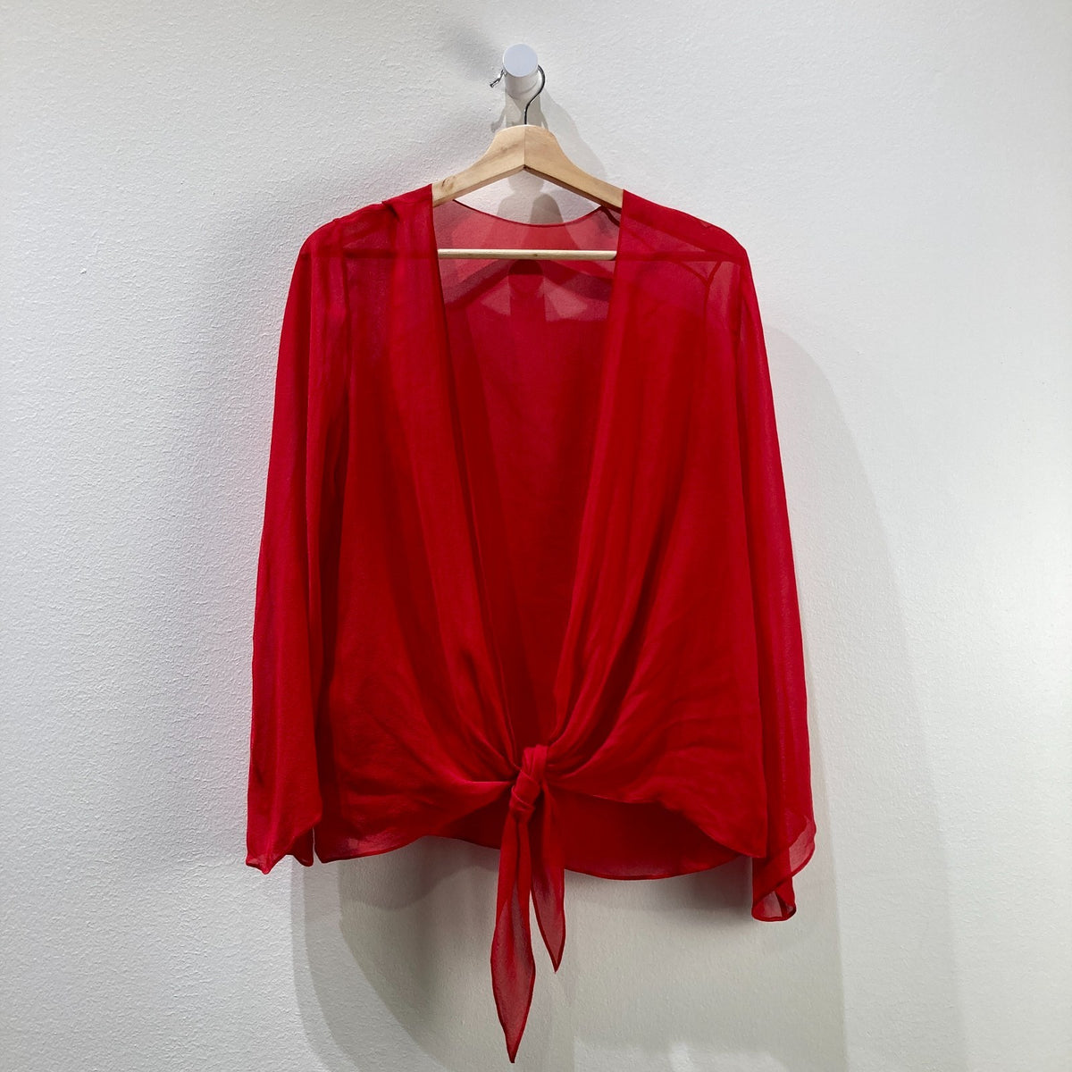 Peter Cohen $460 Red Silk Long Sleeve Wrap Blouse Top - Size M - NEW - 0508GA
