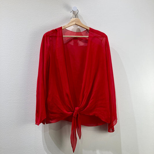 Peter Cohen $460 Red Silk Long Sleeve Wrap Blouse Top - Size M - NEW - 0508GA