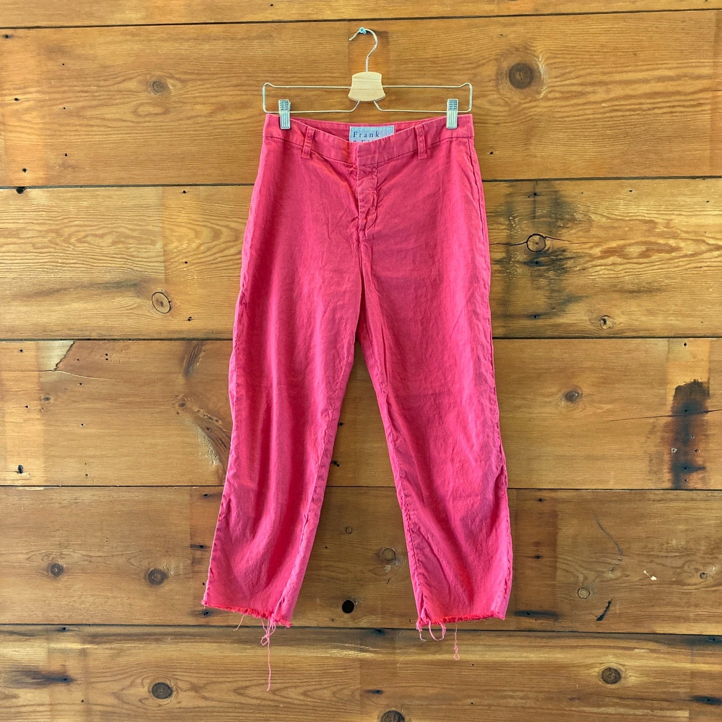 Frank & Eileen Red Kinsale Cotton Flax Frayed Hem Pants - Size 6 - 0721DK