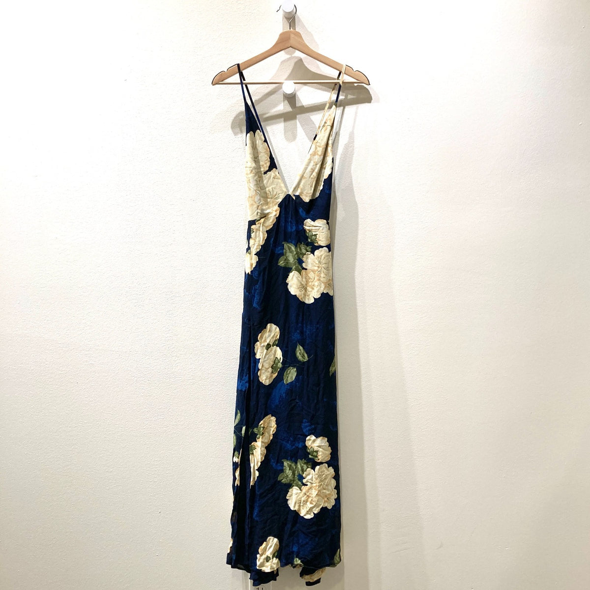 Reformation Navy Floral Print Side Slit Low Back Renee Dress - Size XS - 0312IG