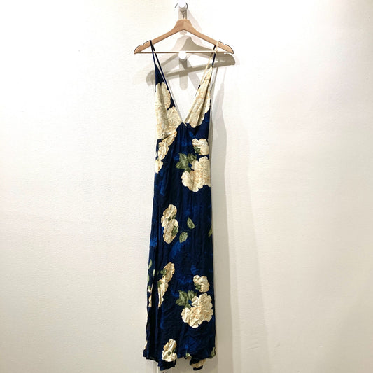 Reformation Navy Floral Print Side Slit Low Back Renee Dress - Size XS - 0312IG