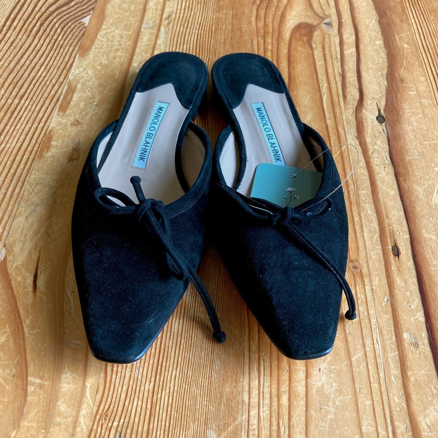 Manolo Blahnik Black Suede Almond Toe Ballerimu Shoes - Sz 38.5 / 8 - 0422VS