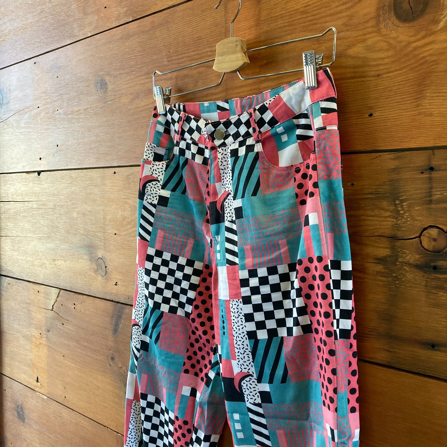 Gazzy By Gazzo Pink Teal Printed Straight Leg Pants - Size S - 0727NR