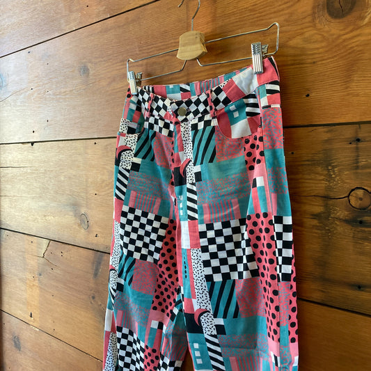 Gazzy By Gazzo Pink Teal Printed Straight Leg Pants - Size S - 0727NR