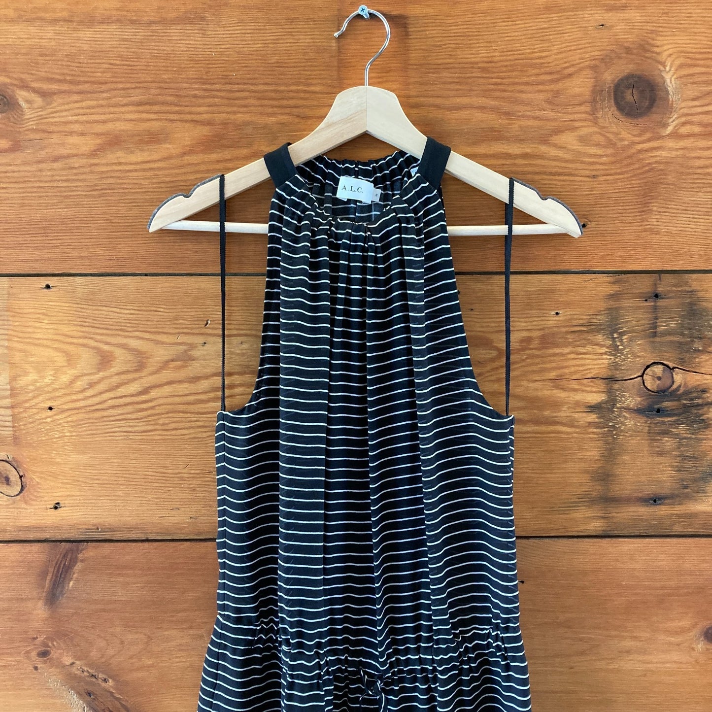 ALC Black & White Striped Sleeve Tie Waist Maxi Dress - Size 6 - 4427SC
