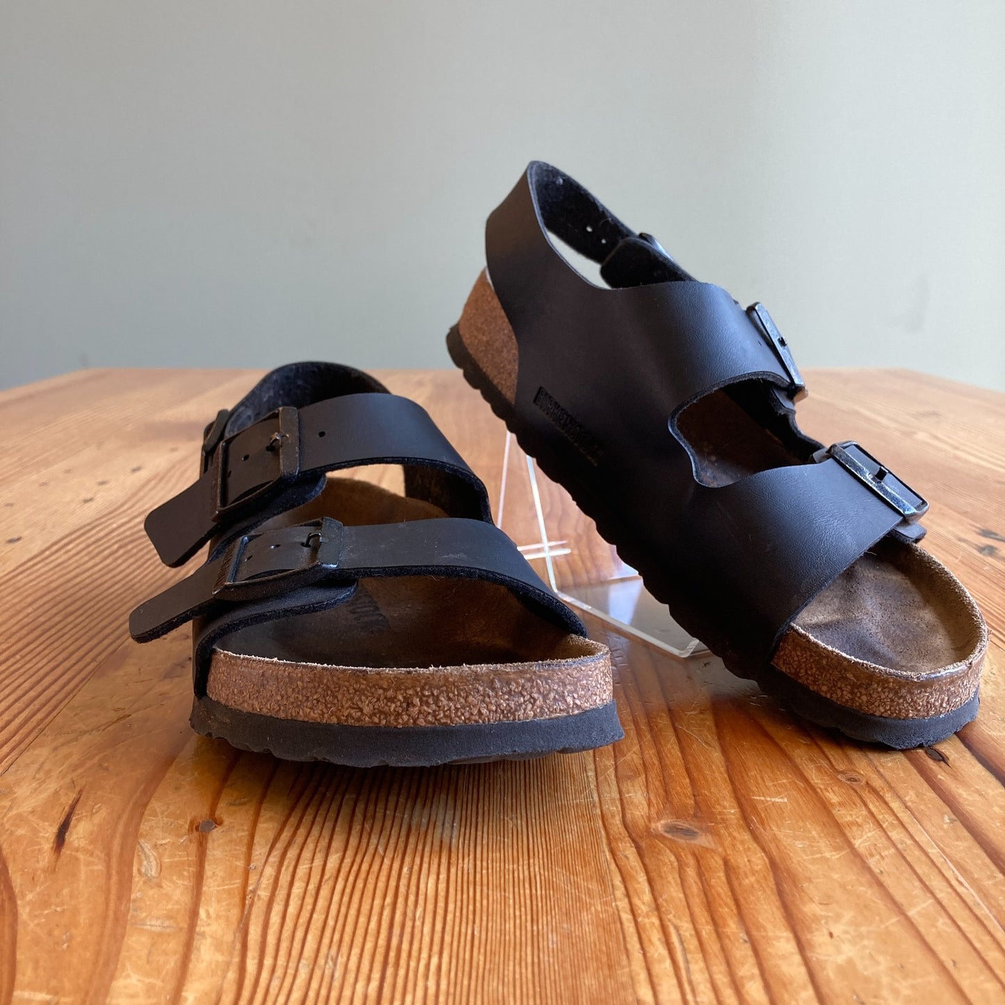 Birkenstock Black Leather Milano Two Strap Slingback Sandals - Sz 37 / 7- 1201AS