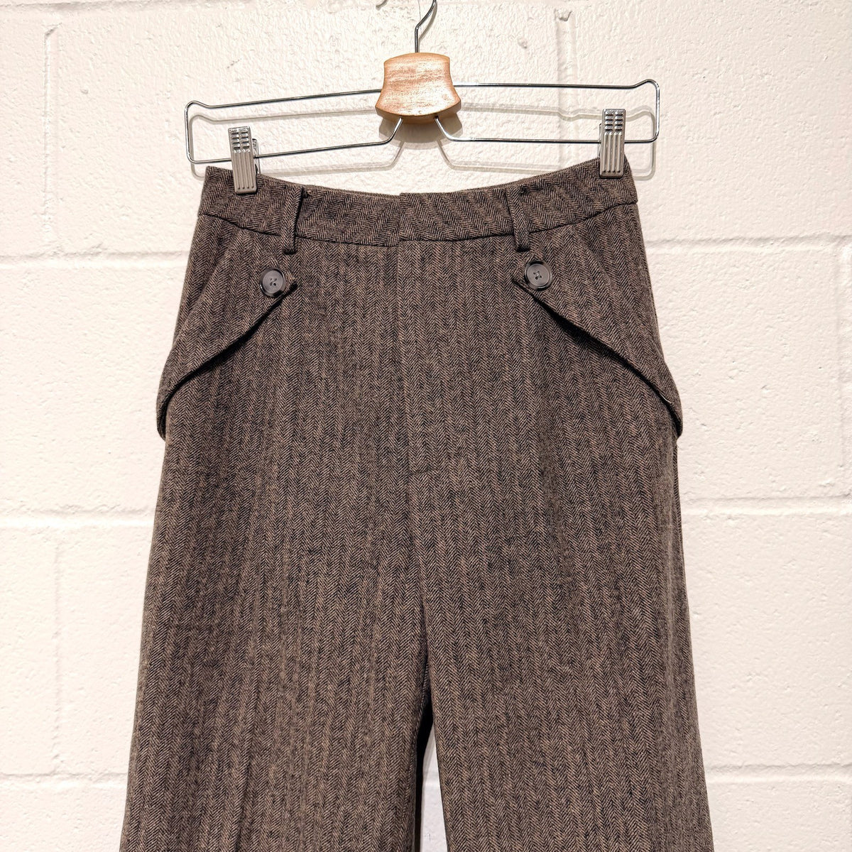 Petite Studio NYC X SuggyL Brown Herringbone Reign Wool Pants - Size XS - 0312IG