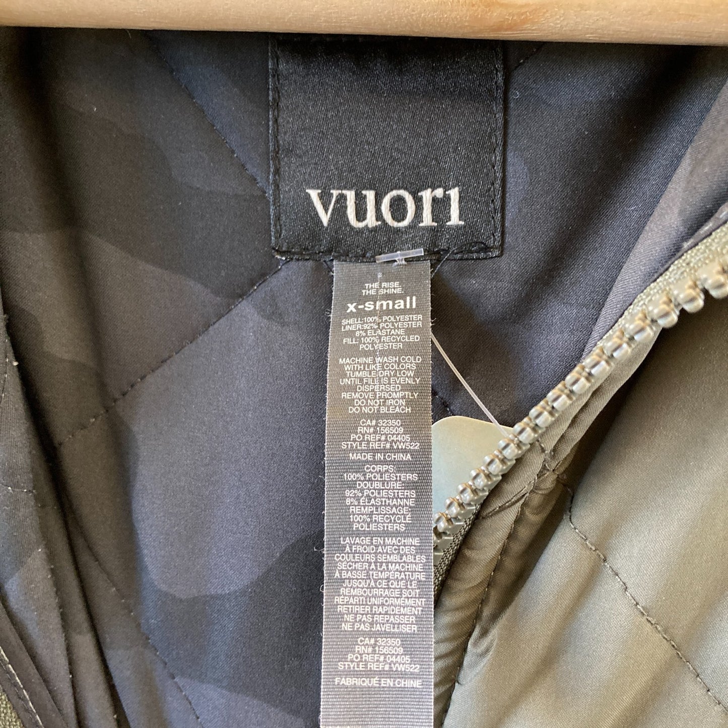 Vuori Olive Green Insulated Echo Quilted Zip Up Bomber Jacket - Size XS - 0816TB