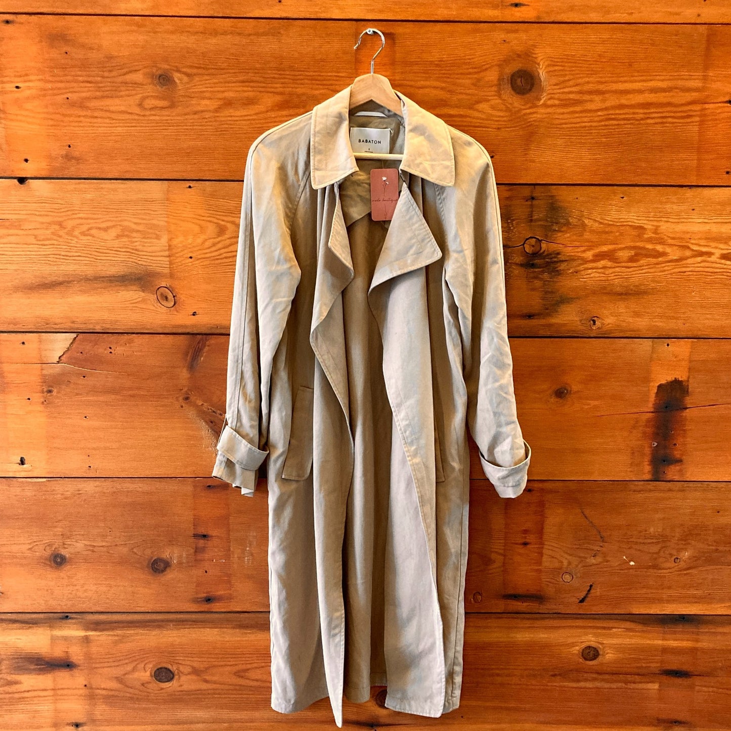 S - Babaton $248 Khaki Open Front Lawson Trench Coat Aritzia Jacket 0123MP