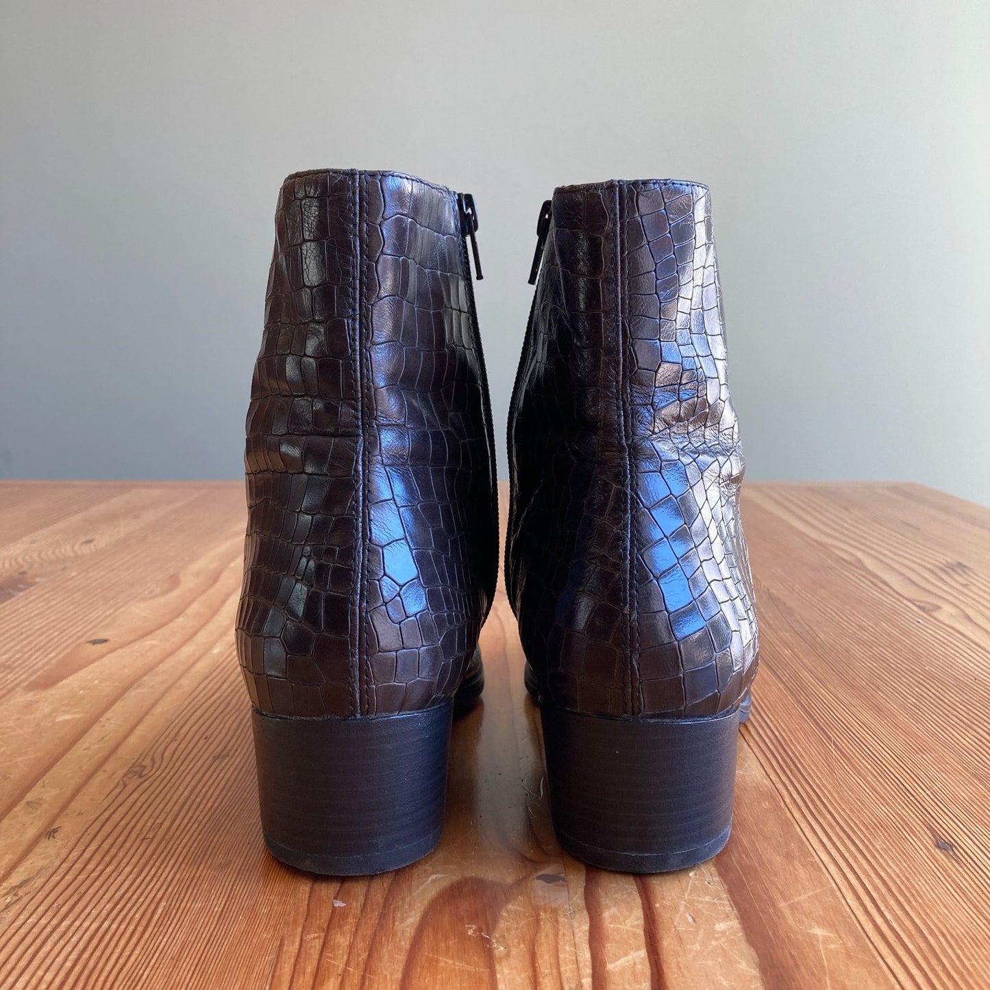 Vagabond Brown Croc Embossed Leather Ankle Boots - Size 41 / 11 - 0106KA
