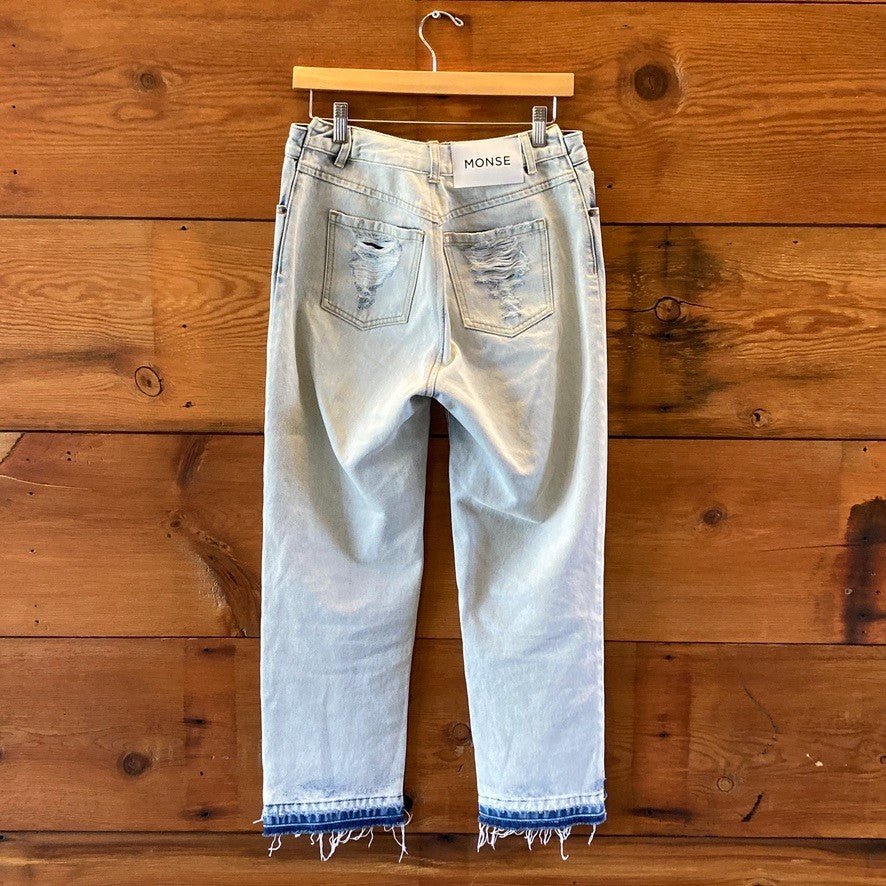 Monse $800+ Distressed Denim Patchwork Straight Leg Jeans - Size 6 - 1011SC