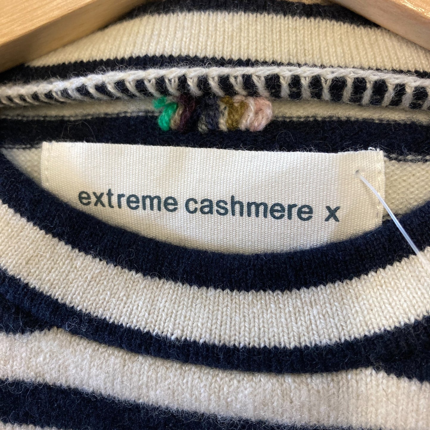 S - Extreme Cashmere Navy White Breton Striped 202 Minus Sweater 0416JW