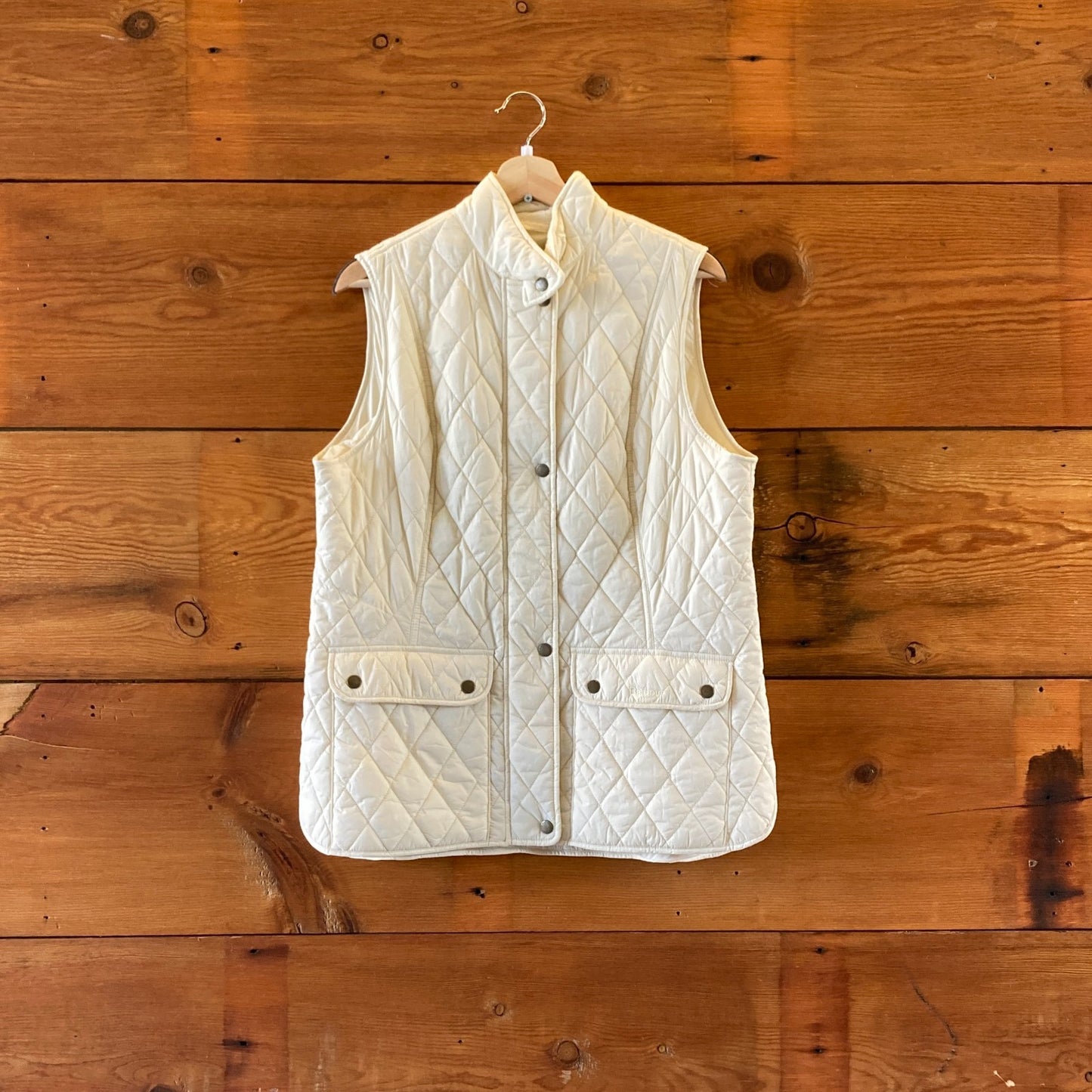 Barbour Ivory Quilted Long Otterburn Gilet Button Up Vest -Size 12 / XL - 0212CG
