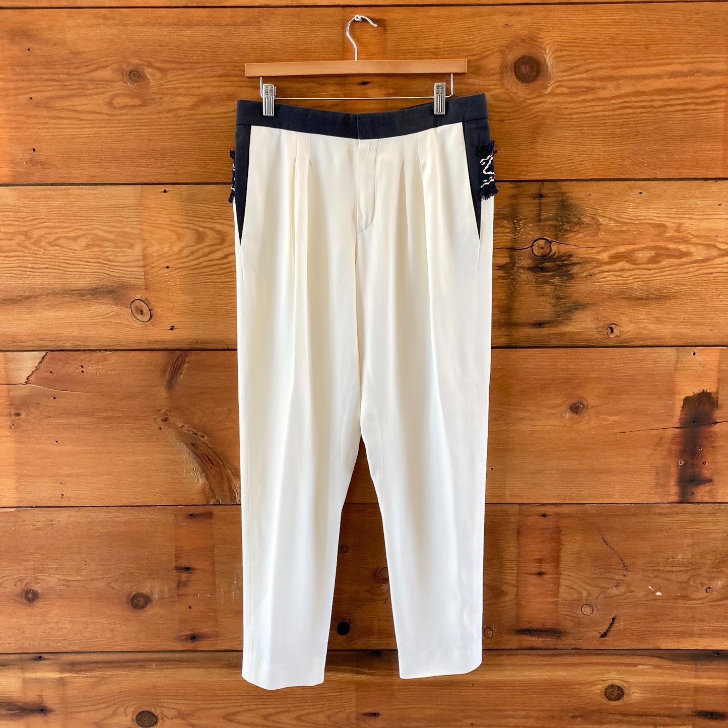 Chloe White Navy Embroidered Silk Blend Trouser Pants - Size 38 / M - 1203TR