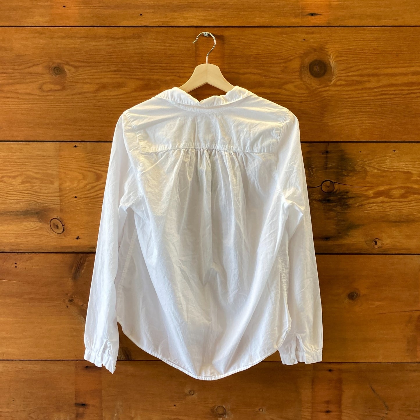 A Shirt Thing White Cotton Ruffled V Neck Loose Fit Shirt Top - Size M - 4427SC