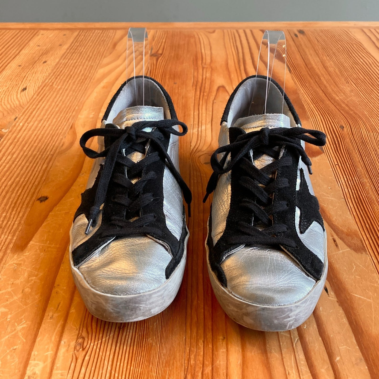 39 / 9 - Golden Goose $580 Silver Leather Lace Up Super Star Sneakers 0619JA