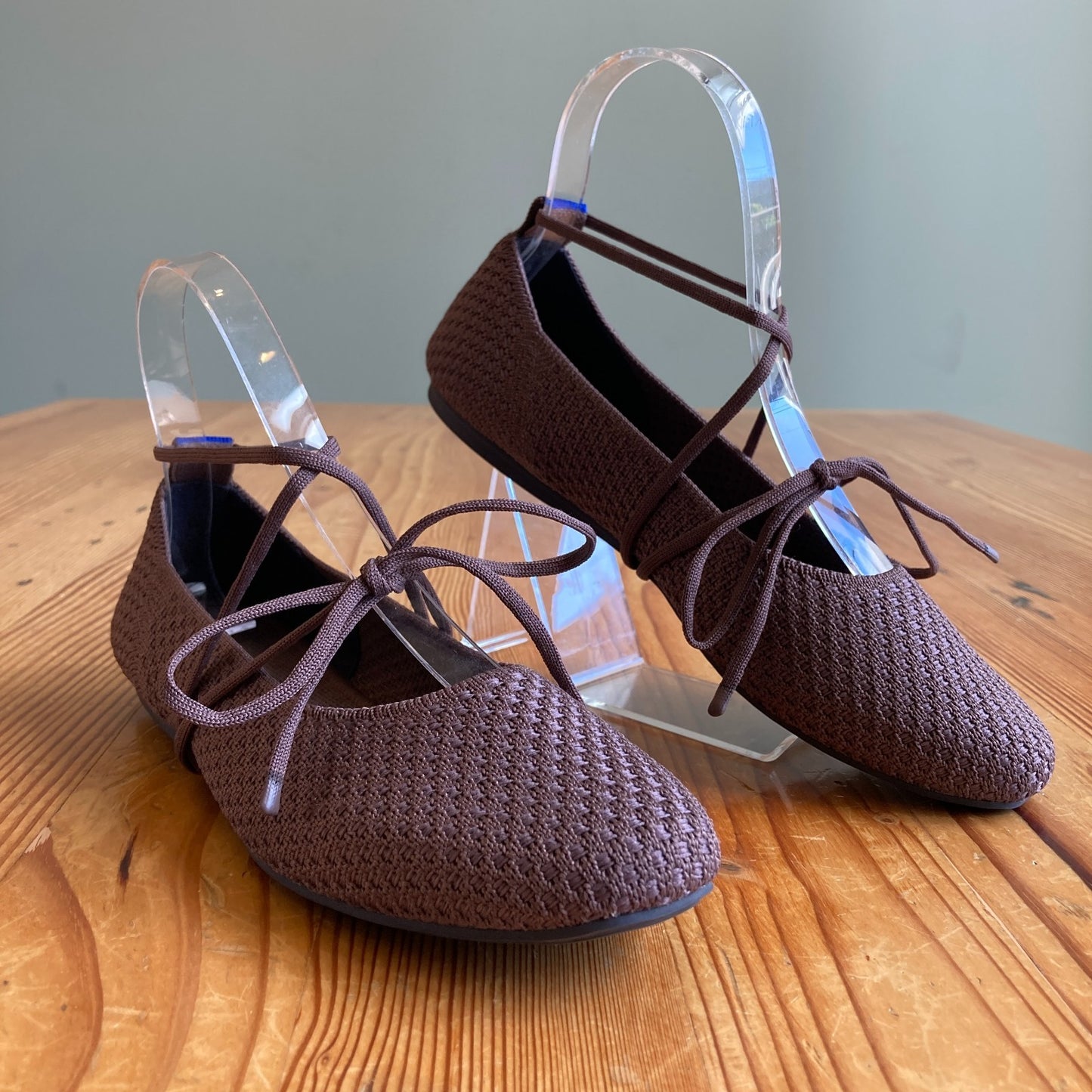 Rothy's Brown Woven Lace Up Square Ballet Flats Shoes - Size 6.5 - 0102JM