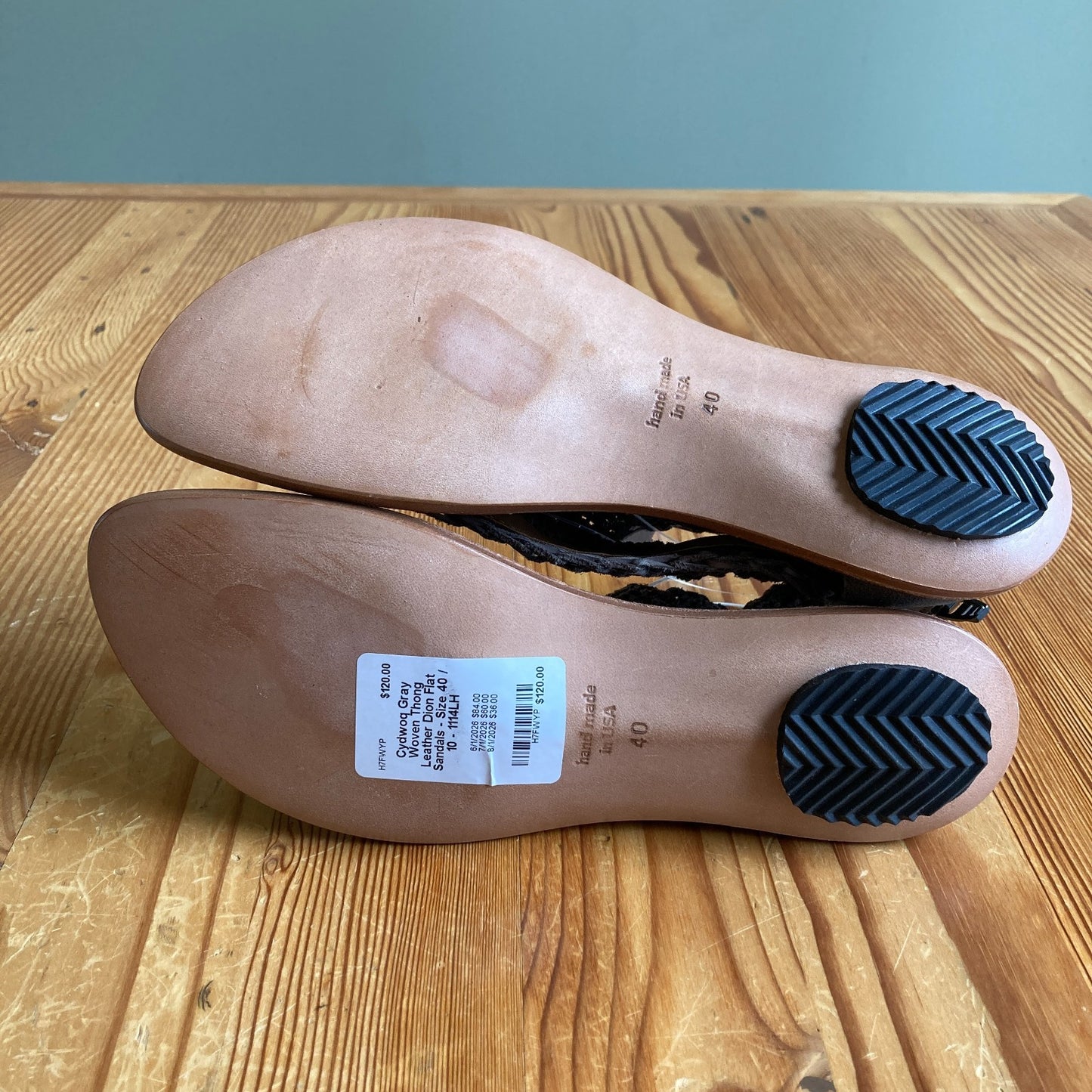 Cydwoq Gray Woven Thong Leather Dion Flat Sandals - Size 40 / 10 - 1114LH