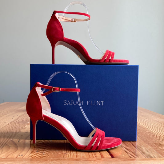 Sarah Flint Red Suede Perfect High Heel Sandals w/ Box - Size 10.5 - 0720MP