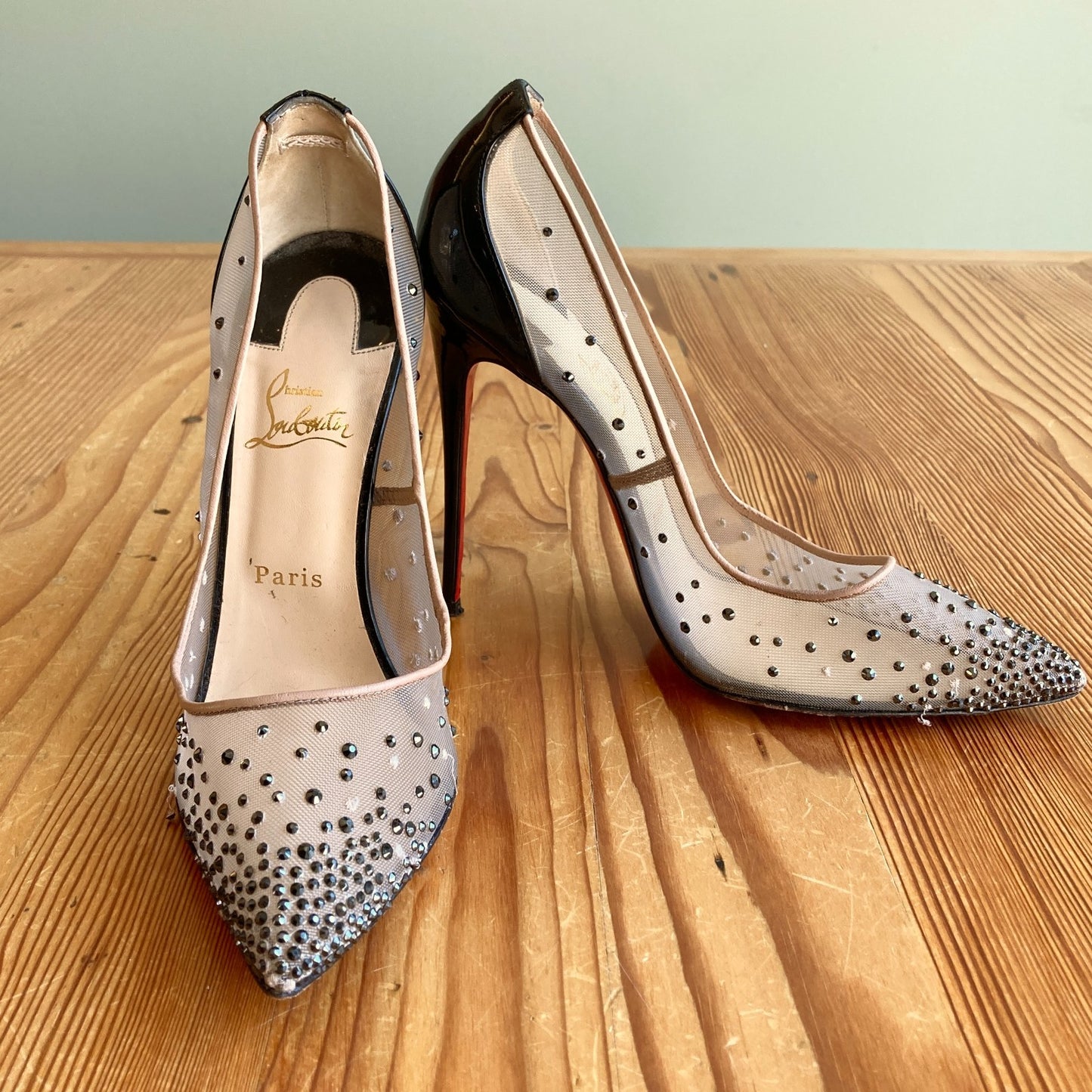 Christian Louboutin Mesh Follies Strass Pumps Heels *damage - 40.5 / 10 - 0806FA