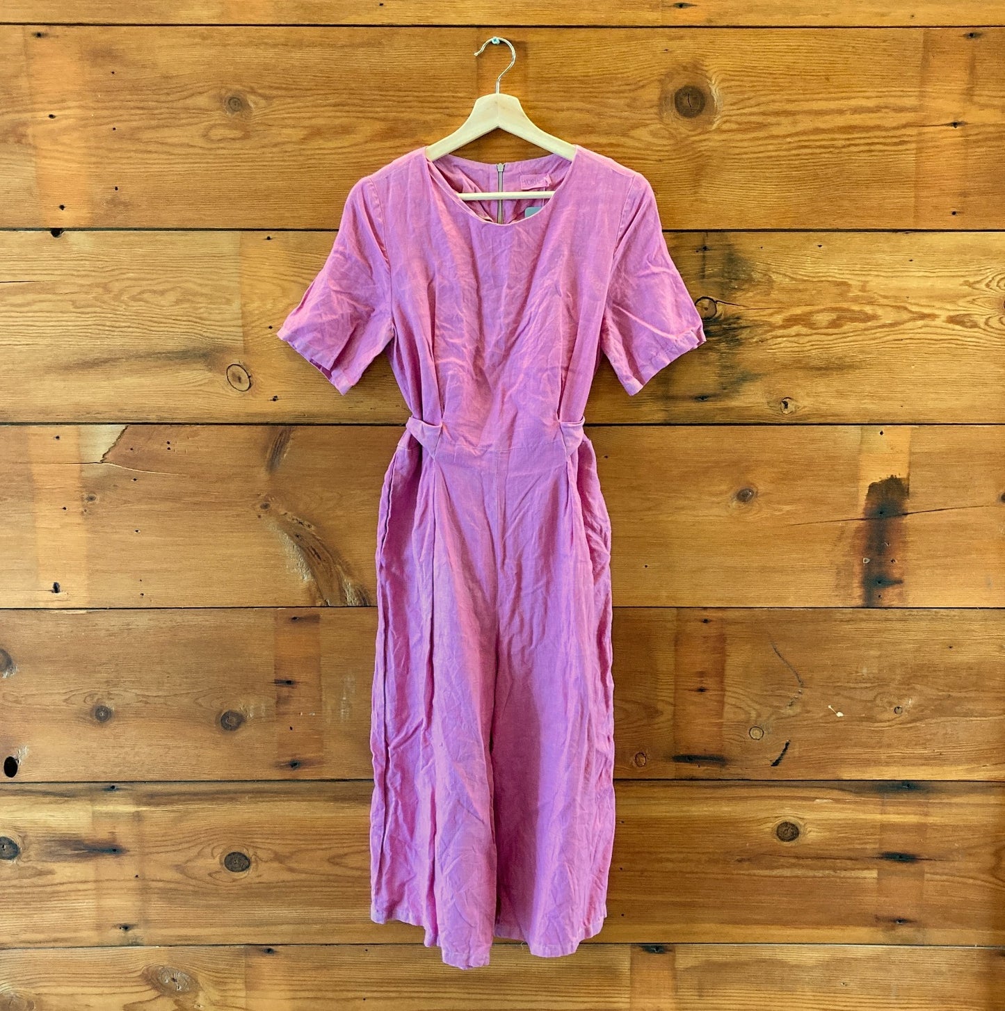 Voriagh Pink LInen Tie Front Short Sleeve Jumpsuit - Size M / L - 0617RF