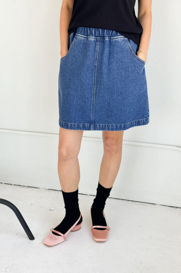 L - Le Bon Shoppe Denim Elastic Waist Jean Mini City Skirt 0916VB