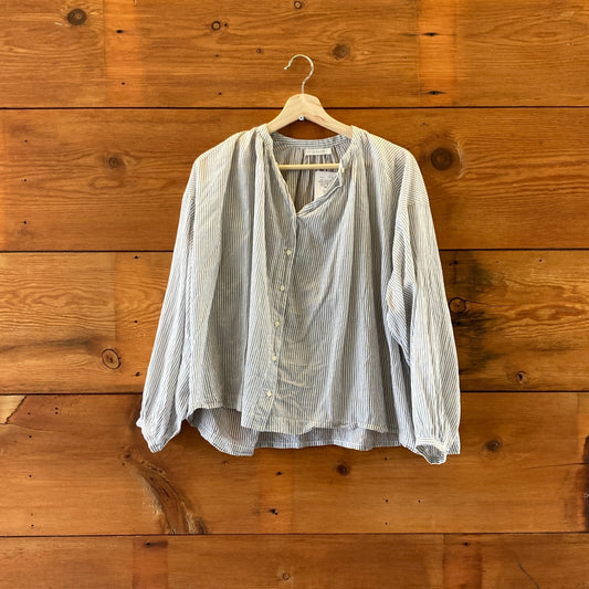 XS - Doen Blue & White Striped Organic Cotton Button Up Flowy Shirt Top 0606RO