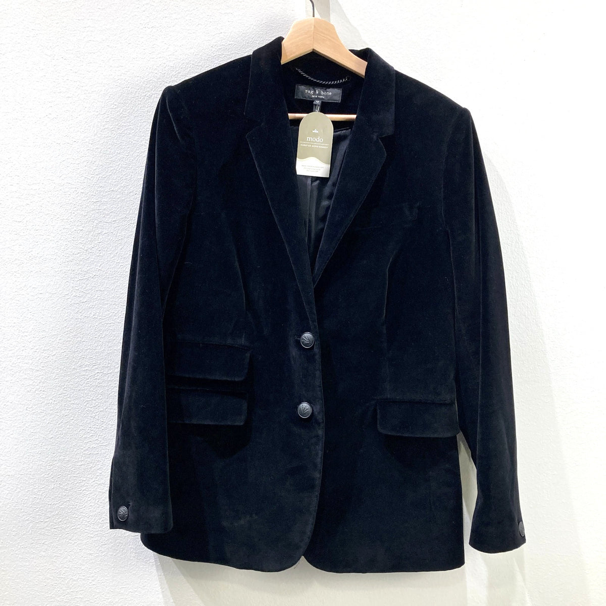 Rag & Bone Black Velvet Button Front Blazer Jacket - Size 12 - 0721DK