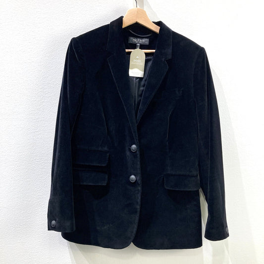 Rag & Bone Black Velvet Button Front Blazer Jacket - Size 12 - 0721DK