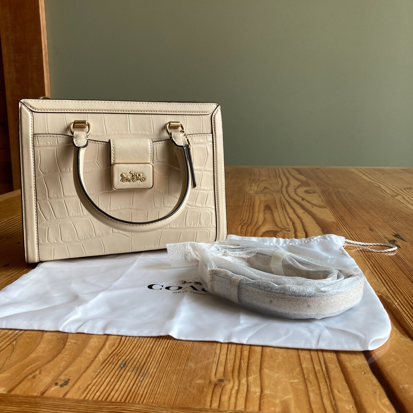 Coach NEW $598 Ivory Crocodile Embossed Grace Carryall Bag - 0731LR