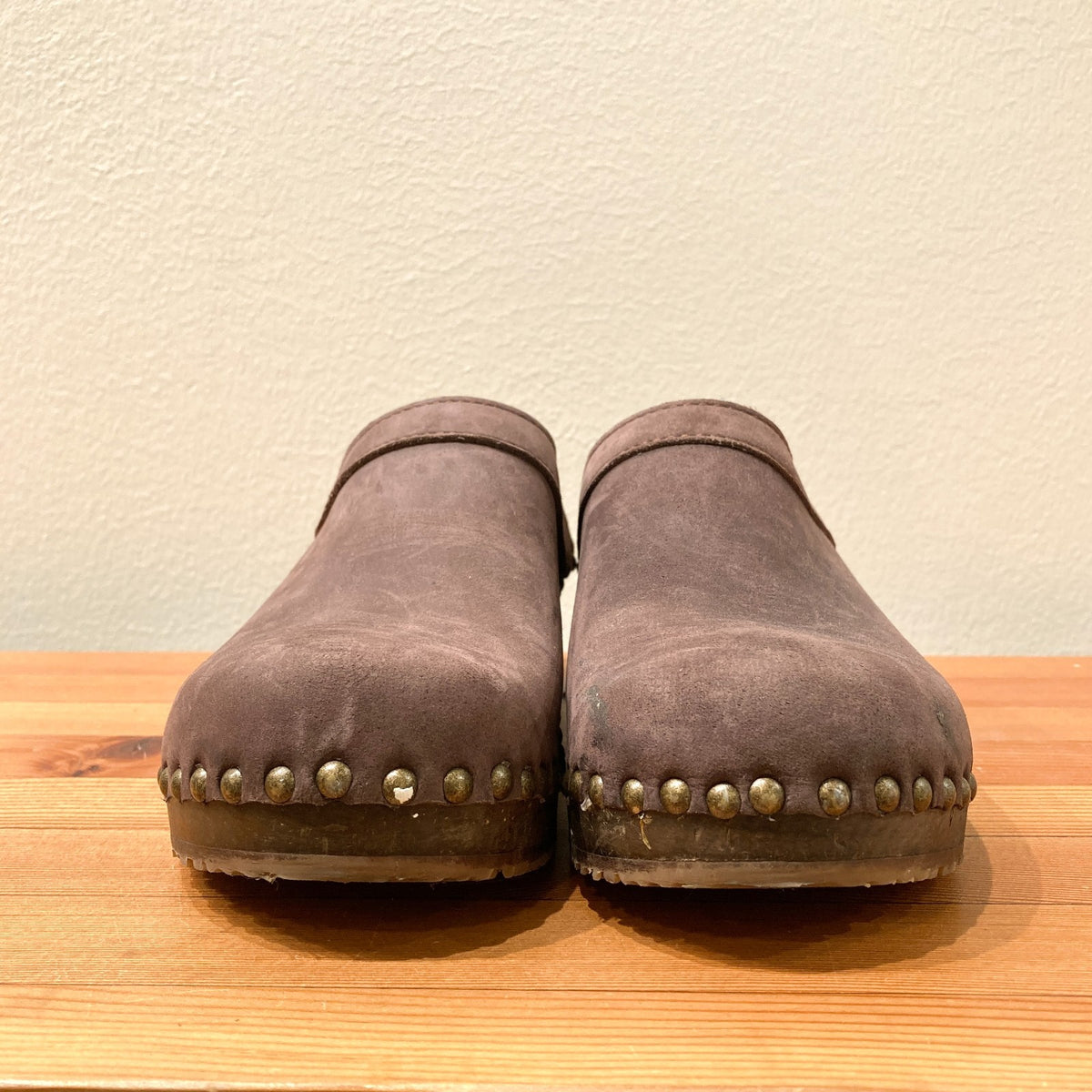 Sandgrens Brown Leather Wood Studded Clog Mule Shoes - Size 37 / 6.5 - 0312IG