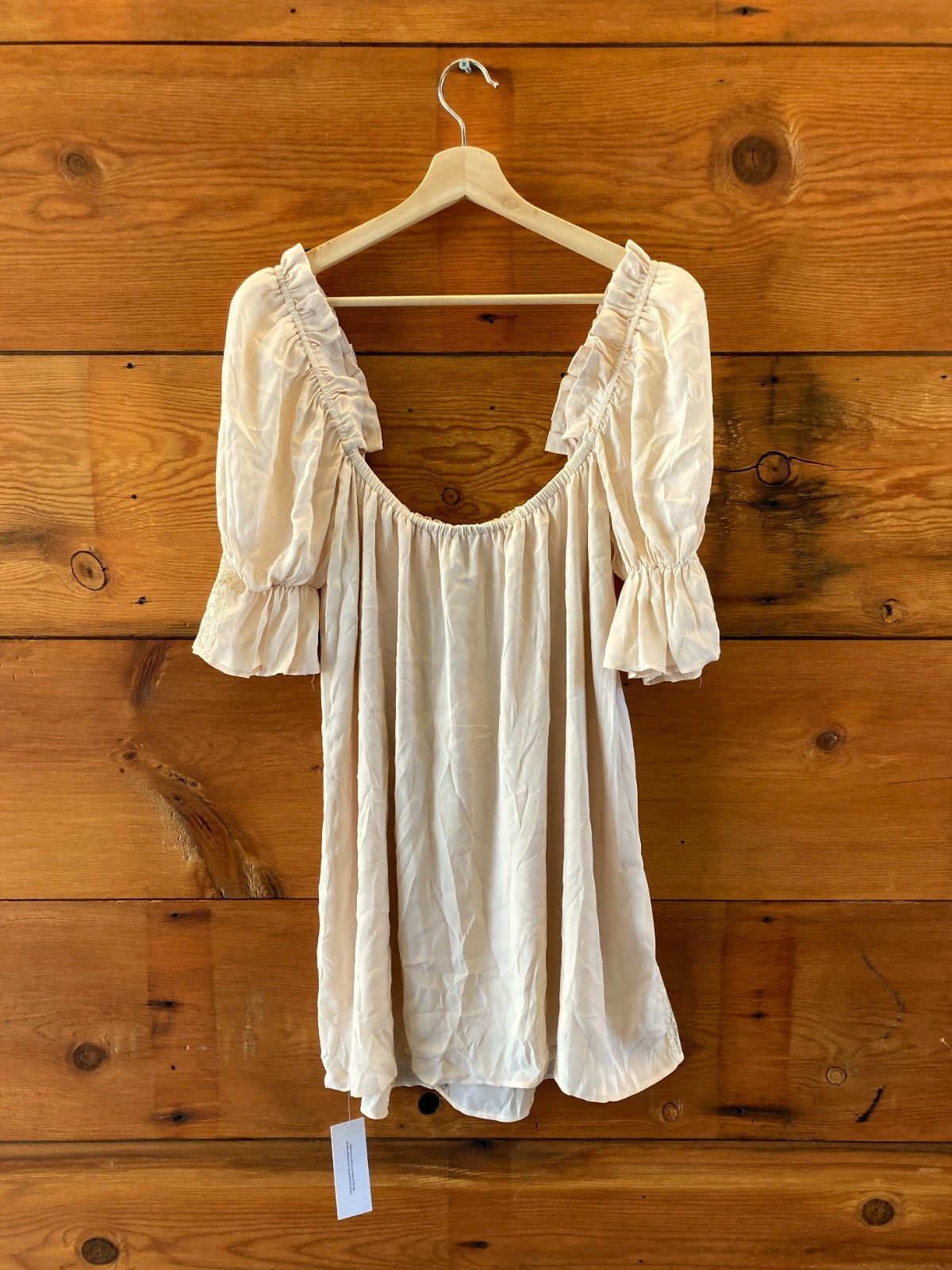 Rumored Beige Lace Detail NEW Tie Neck Heirloom Mini Dress - Size  - 0312IG