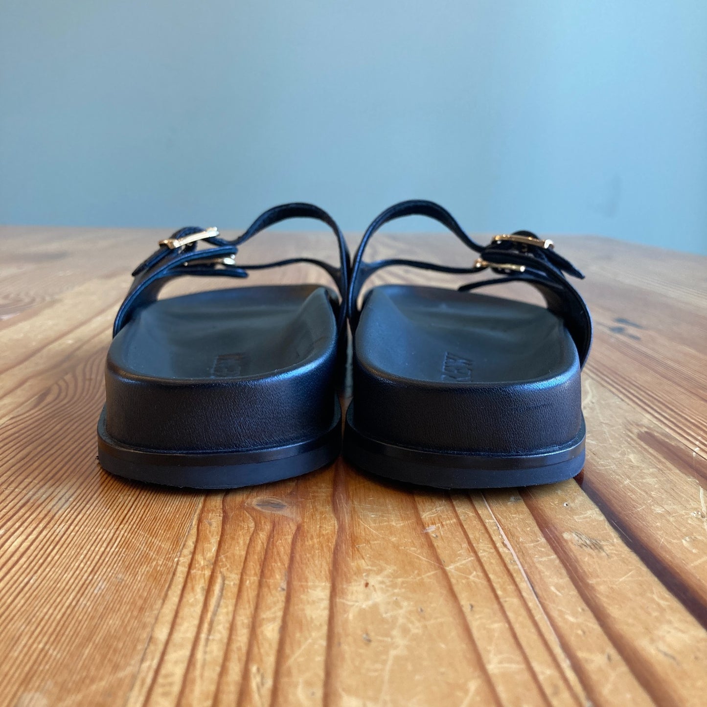J Crew $198 Black Leather New Colbie Buckle Two Strap Sandals - Size 7 - 1122KP