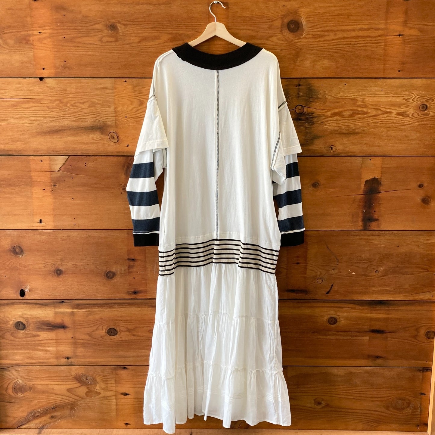 Free People NEW White Long Sleeve Stripe Accent Maxi Dress - Size S - 0425SV